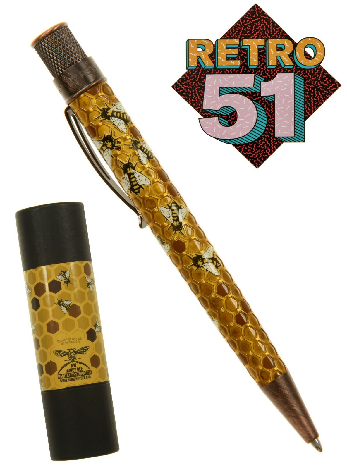 Retro 51 #VBP-1839 / «BUZZ» Acid Etched Honey Bees Tornado Ballpoint Pen