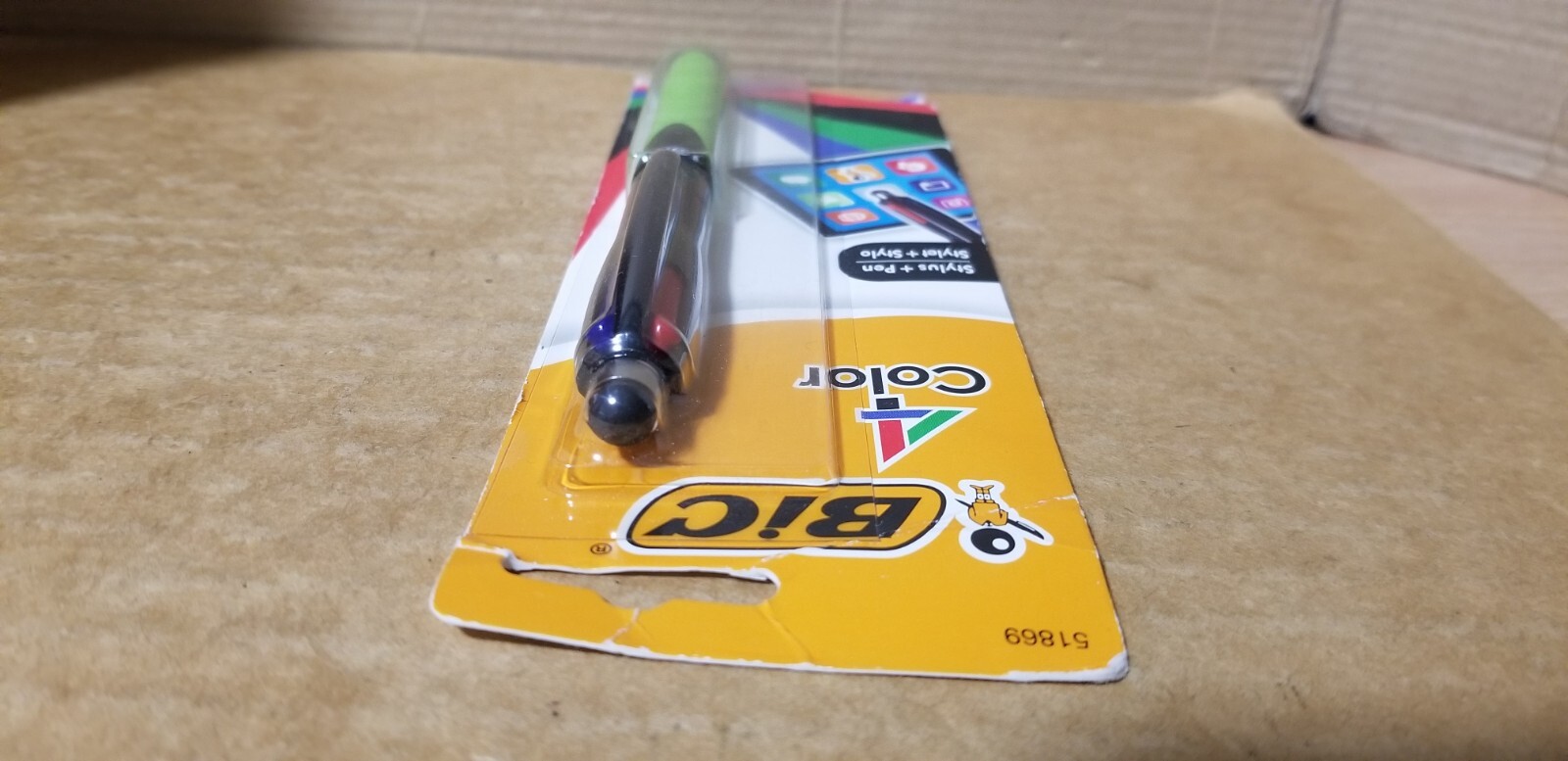 BIC 4 Color Stylus + Ball Pen Grip Medium Point Black Red Green Blue, New sealed