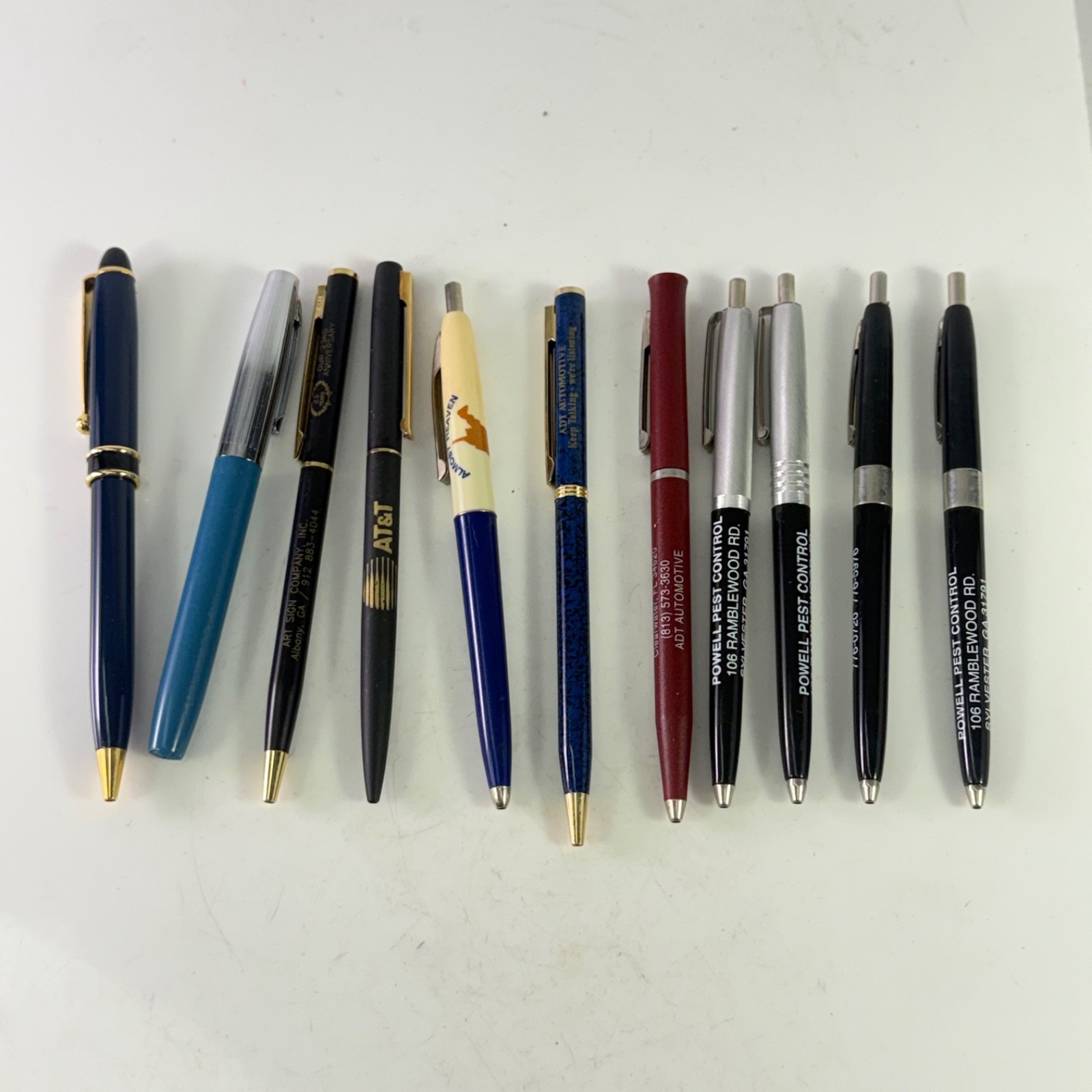 Mixed Lot 10 Vintage Advertising Ballpoint Pens – AT&T, Powell Pest Control, ADT