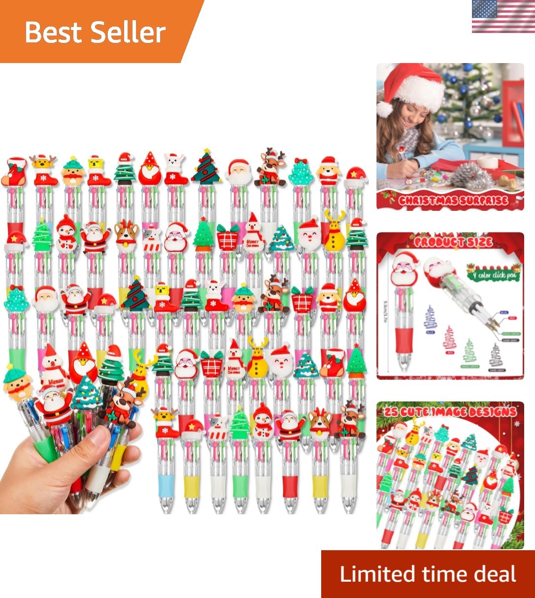 Cute 4-in-1 Multicolor Christmas Pens | Perfect for Gifts and Parties – 150 Pcs