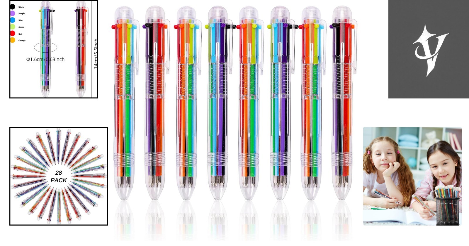 28 Retractable Multicolor Ballpoint Pens – Ideal for Home, School & Office