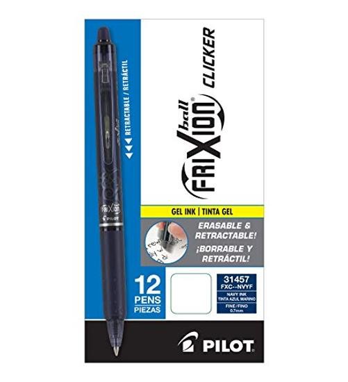 , FriXion Clicker Erasable Gel Pens, Fine Point Pens 0.7 12 Count (Pack of 1)