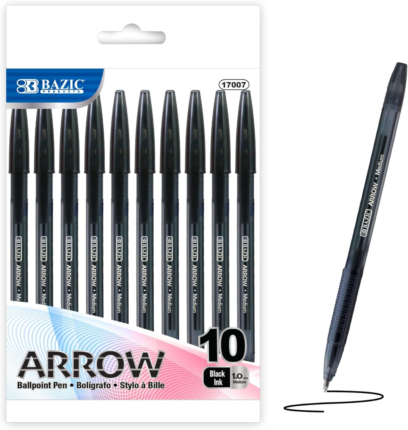 Arrow Ballpoint Pens, 1.0 Mm Medium Point Black Color Stick Pen, Smooth Writing
