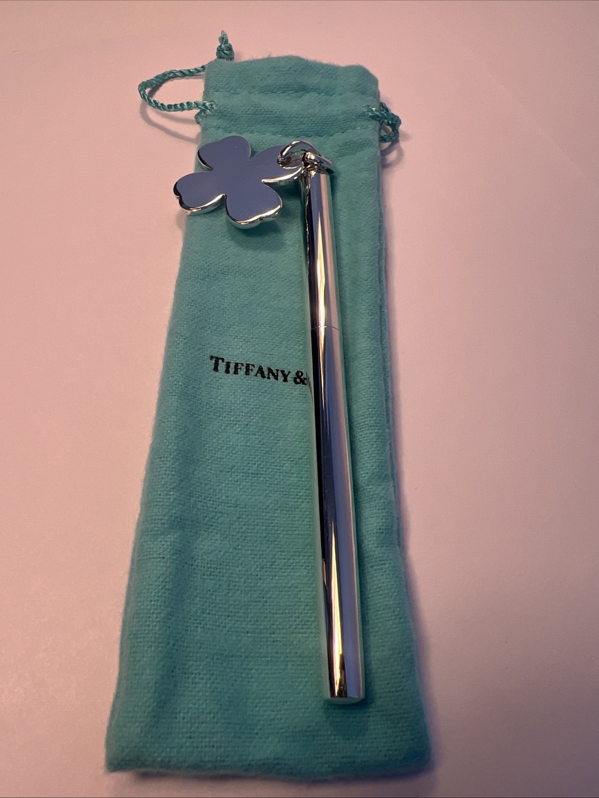 Tiffany & Co. 925 Sterling Silver Ballpoint Pen with Clover/Shamrock Charm