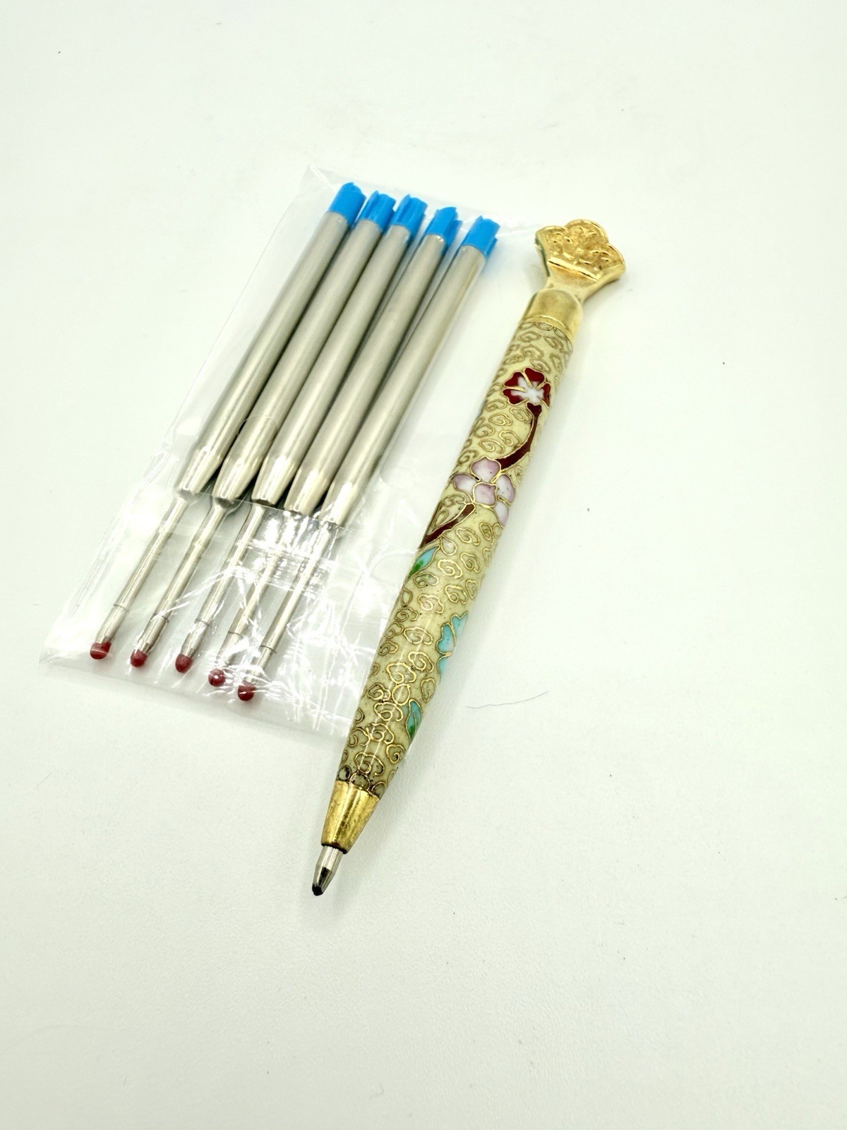 Vintage Cloisonne Enamel Ballpoint Pen- Works + 4 Refills – Hand Crafted