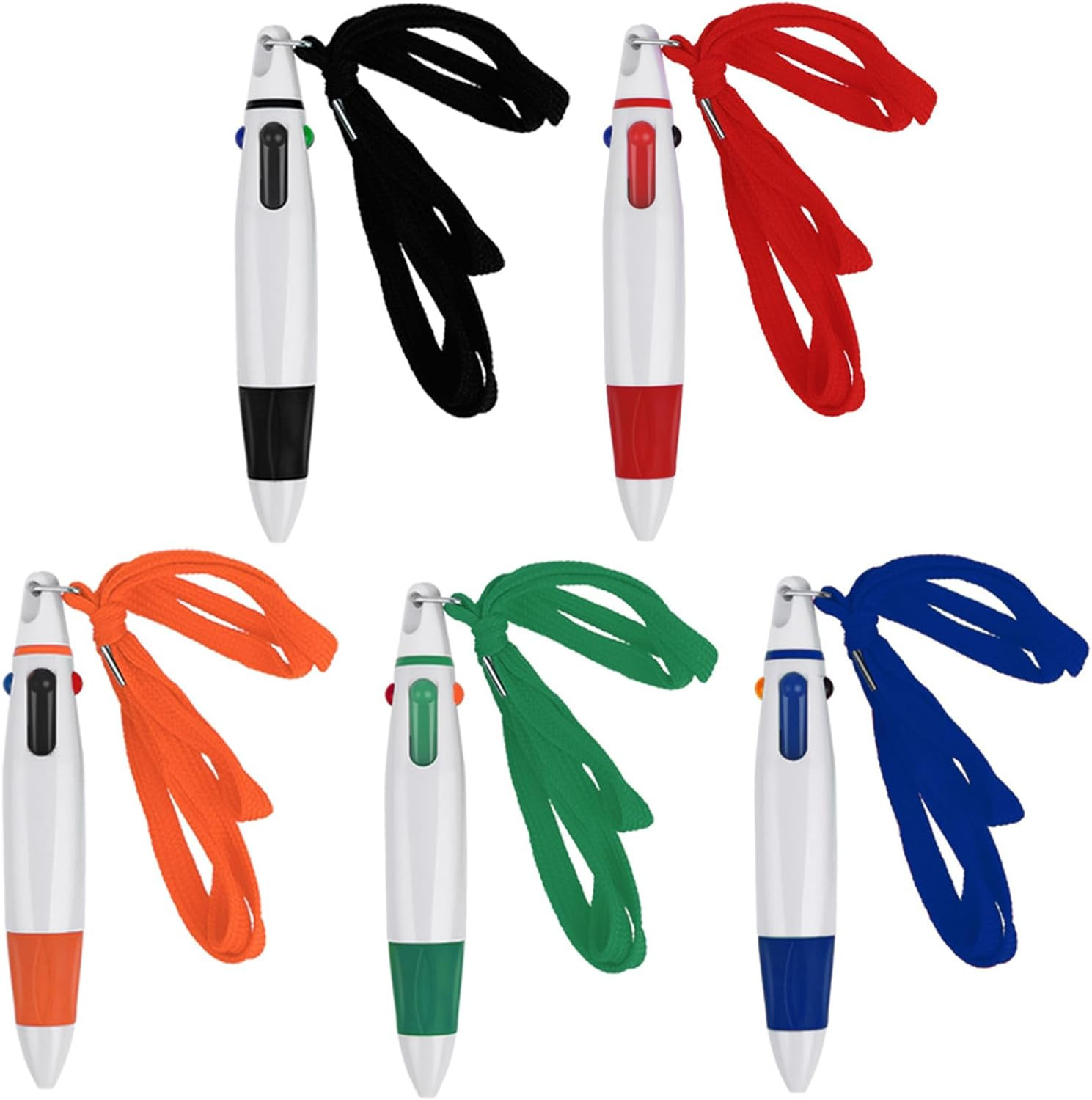 5 Pcs Retractable Pen with Lanyard, Neck Pens Multicolor Pen Rope Shuttle Pen 4