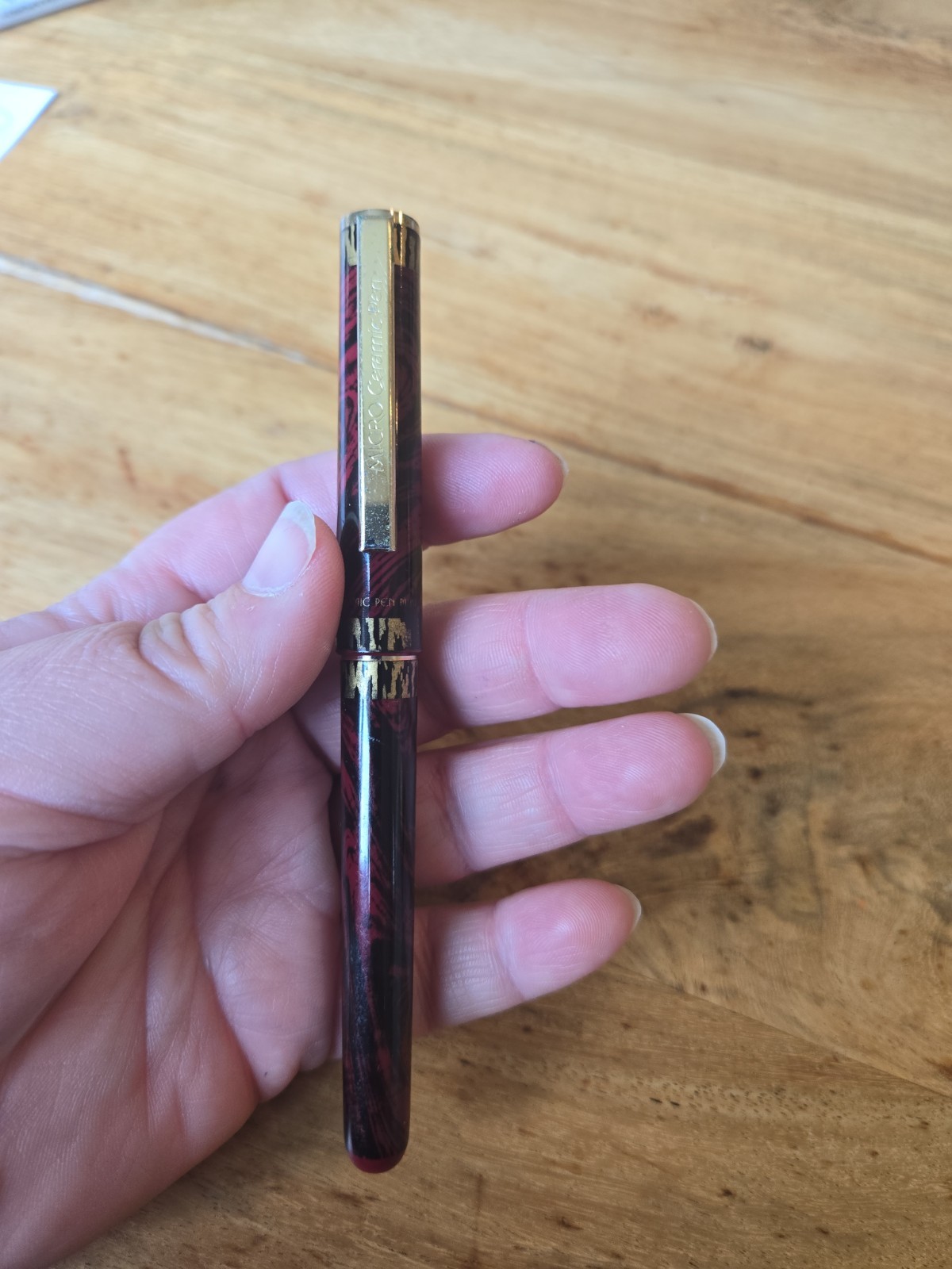 Micro Ceramic .5mm Ball Point Pen Vintage Red Ink Black Marble gold Ballpoint