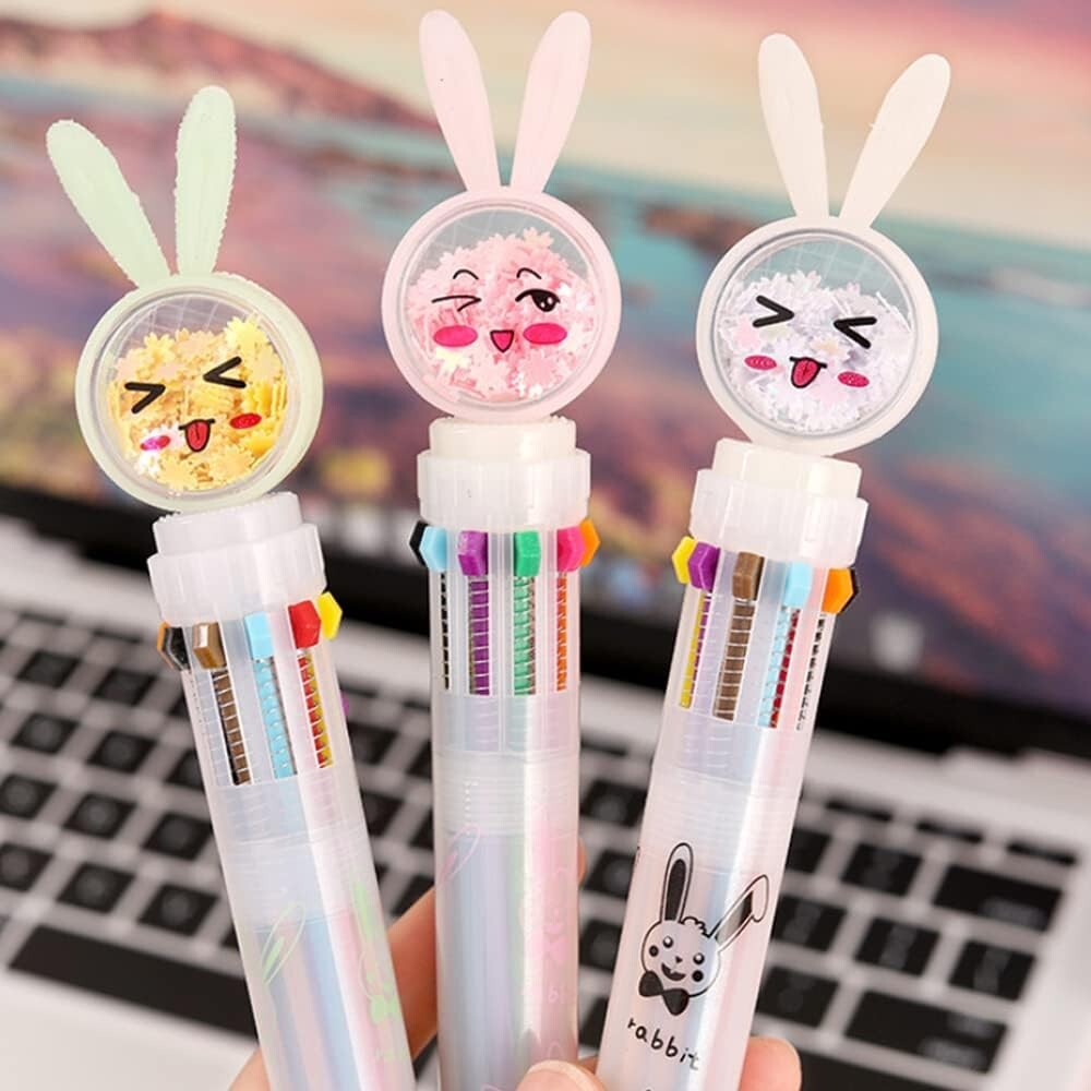 0.5mm 10-in-1 Multicolor Ballpoint Pen 10 Colors Cute Cartoon Retractable