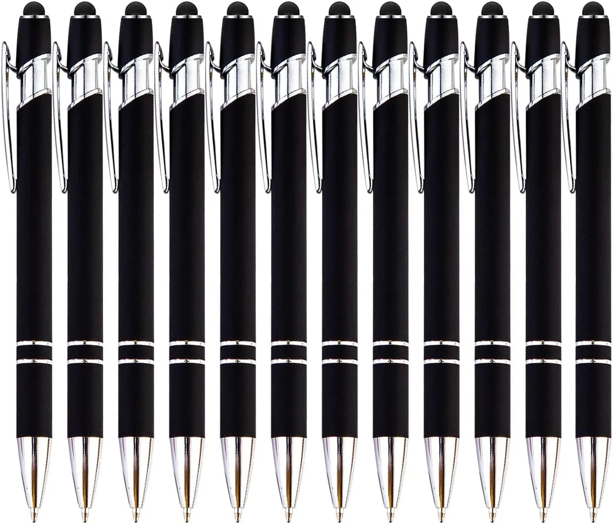 12 Pieces Black Ballpoint Pen with Stylus Tip, 2 in 1 Stylus Pen, Premium Metal