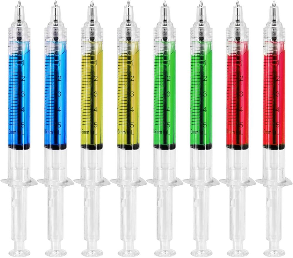 Syringe Pens Bulk – 24 Pack Multicolor Black Ink Novelty Pens for Nurse Gifts, O