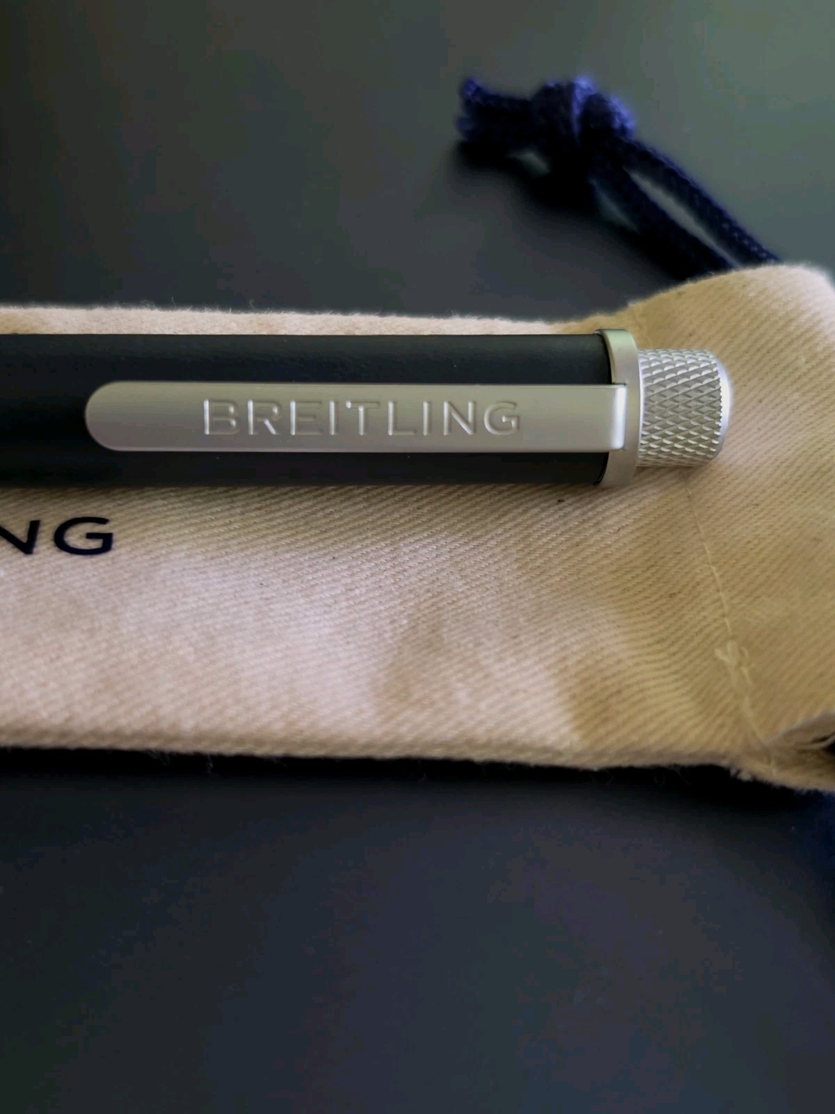 Breitling 1884 Luxury Handstitched Black Leather & Aluminum Ballpoint SWISS