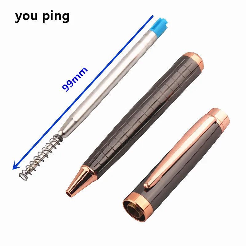 You Ping 856 Metal Ballpoint Pen – Gunmetal with Rose Gold Trim, 0.5mm Blue Ink