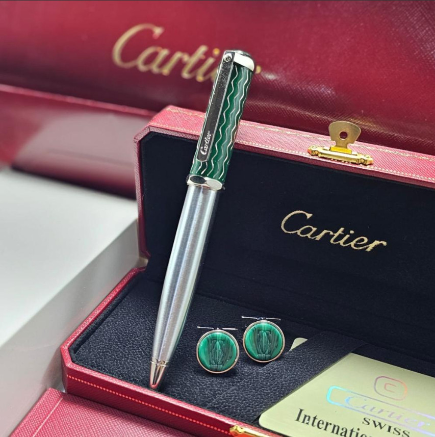 Cartier Santos Ballpoint Pen – Green Silver Limited Edition Luxury Gift Box New