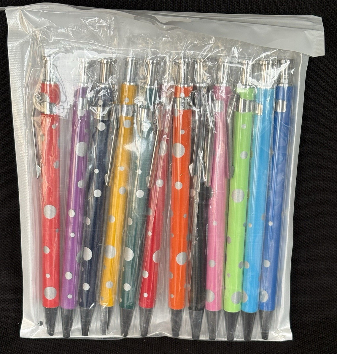 Lot of 14 Polka Dot Ballpoint Pens Assorted Colors Click Retractable New Sealed