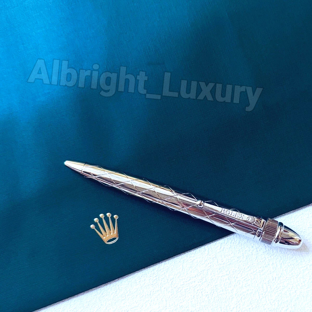 ROLEX Silver Diamond Guilloche Ballpoint Pen Luxury Executive Gift