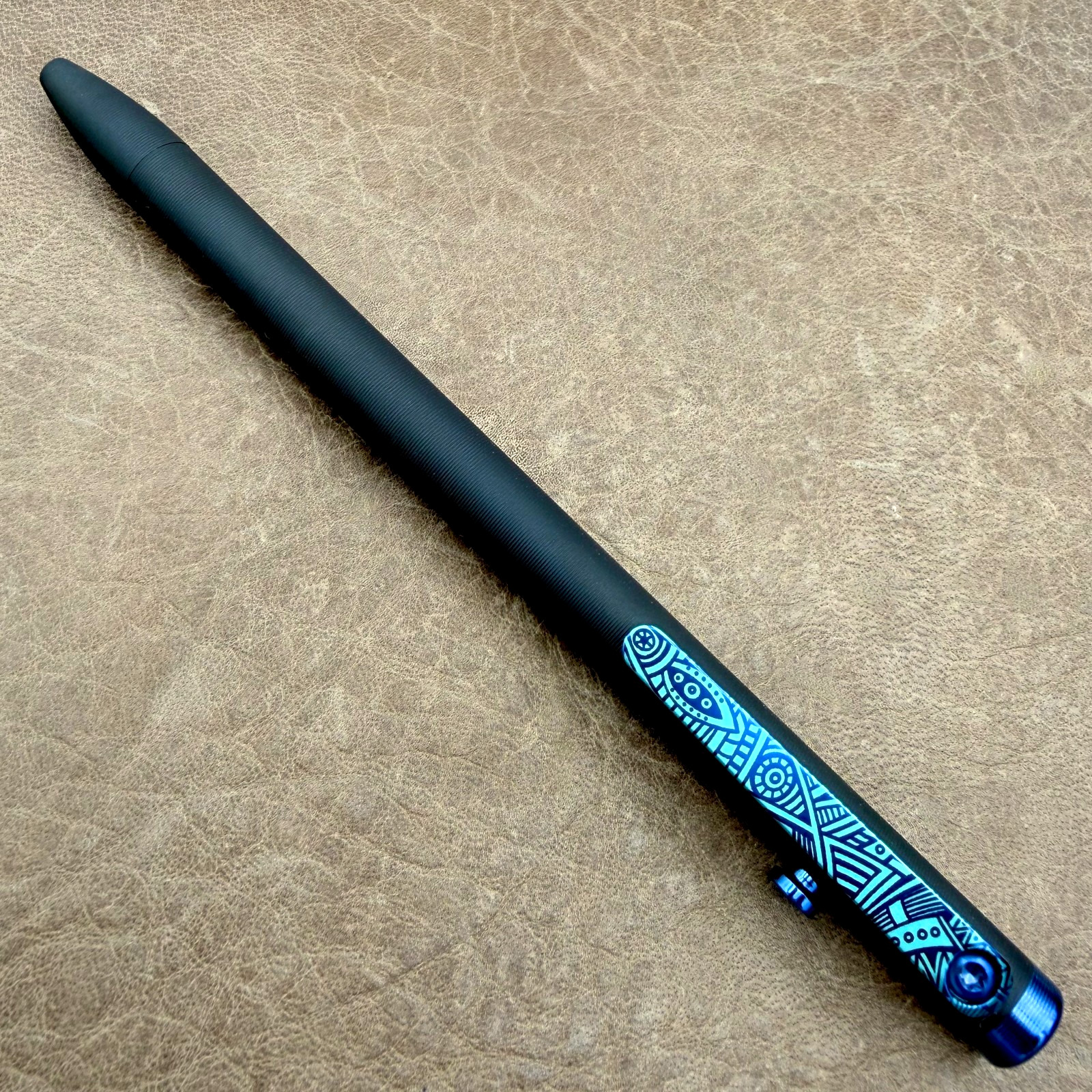 Tactile Turn – Titanium Slim Bolt Action Standard Size Pen Tribal Black & Teal