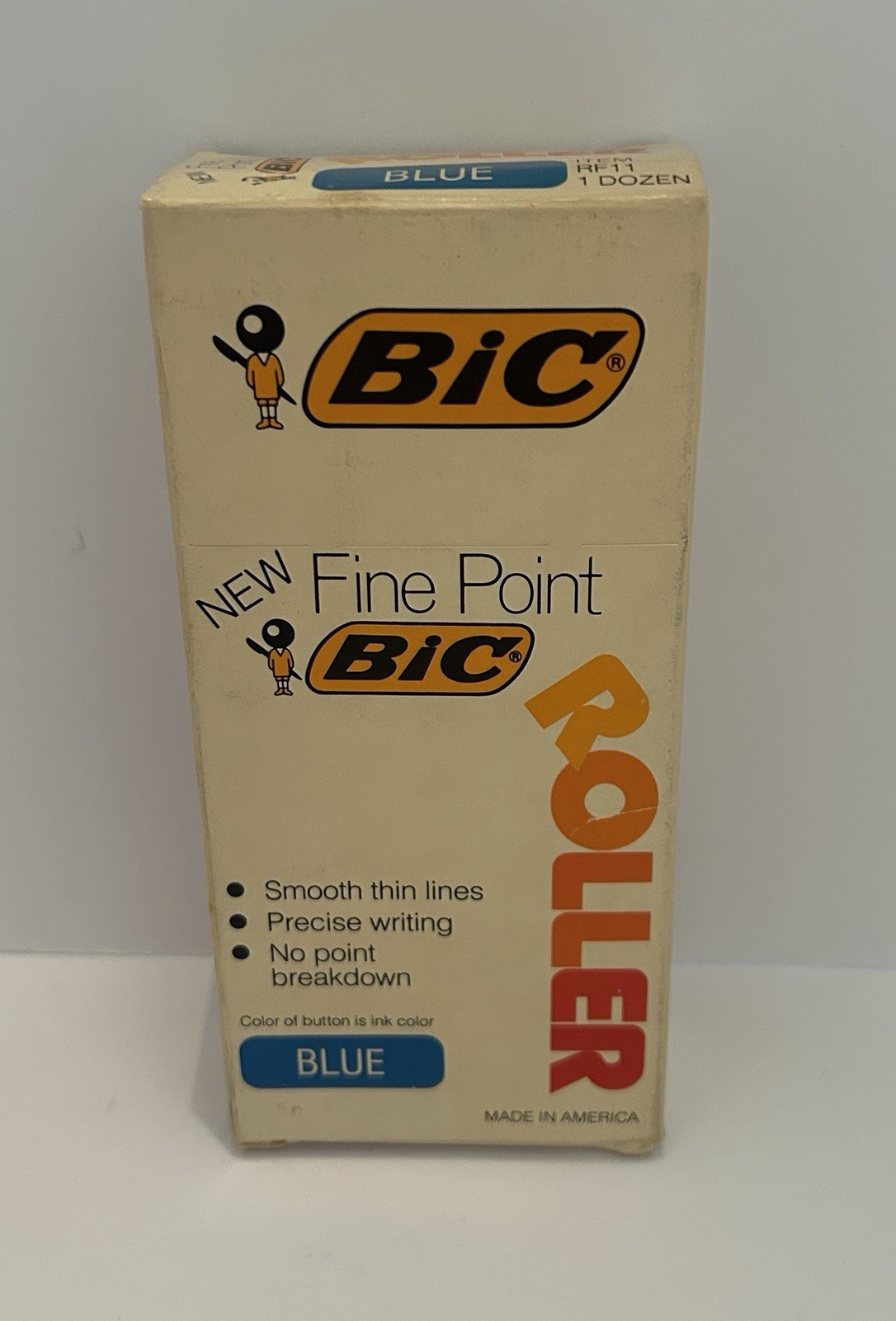 Vintage SET OF 12 ~ BIC Fine Point Roller ~ BLUE ~ 1981 ~ Made In USA ~