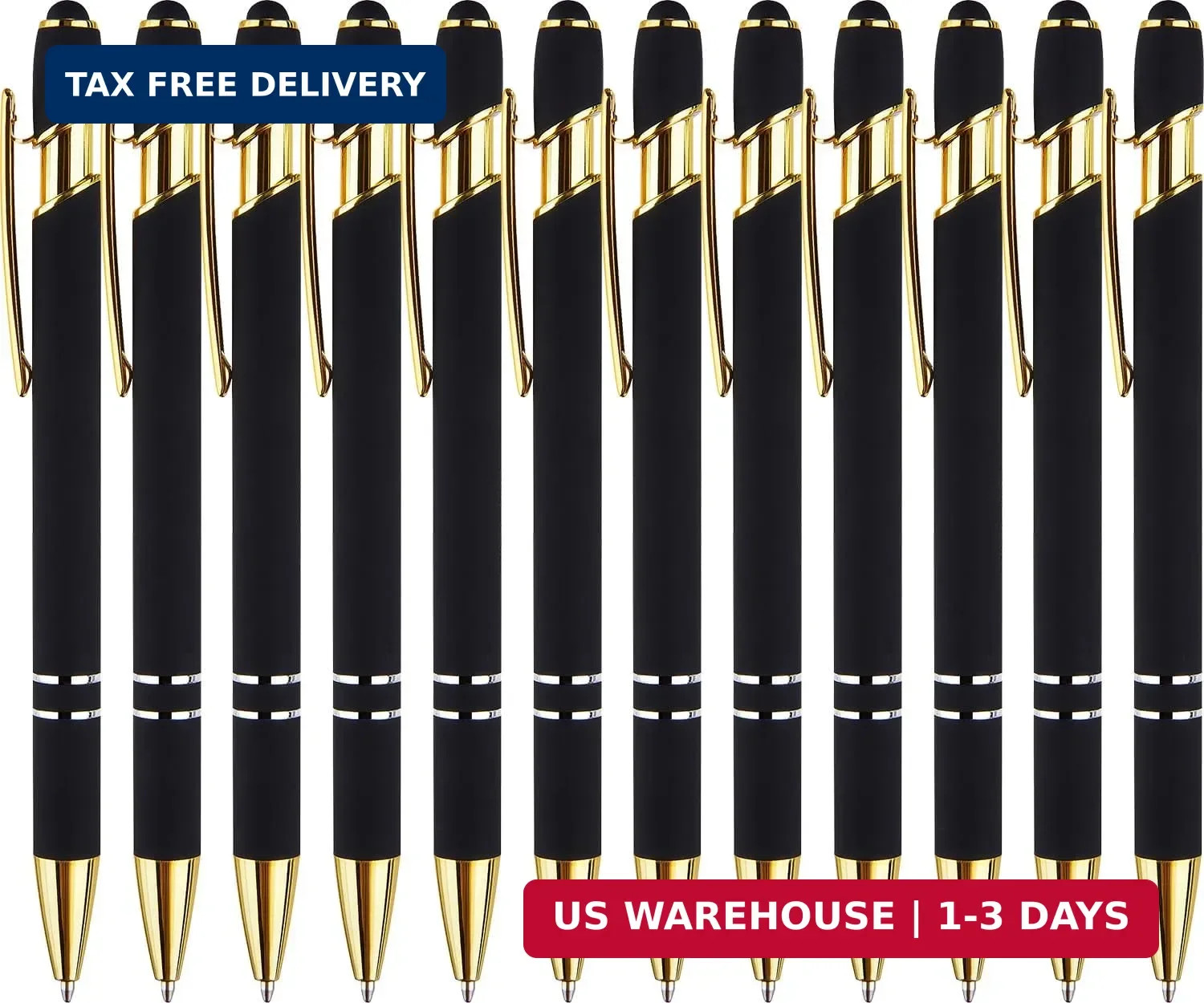 LINFANC 12 Pack Nice Black Pens Ballpoint Pens Stylus Pen for Touchscreen | 1.0m