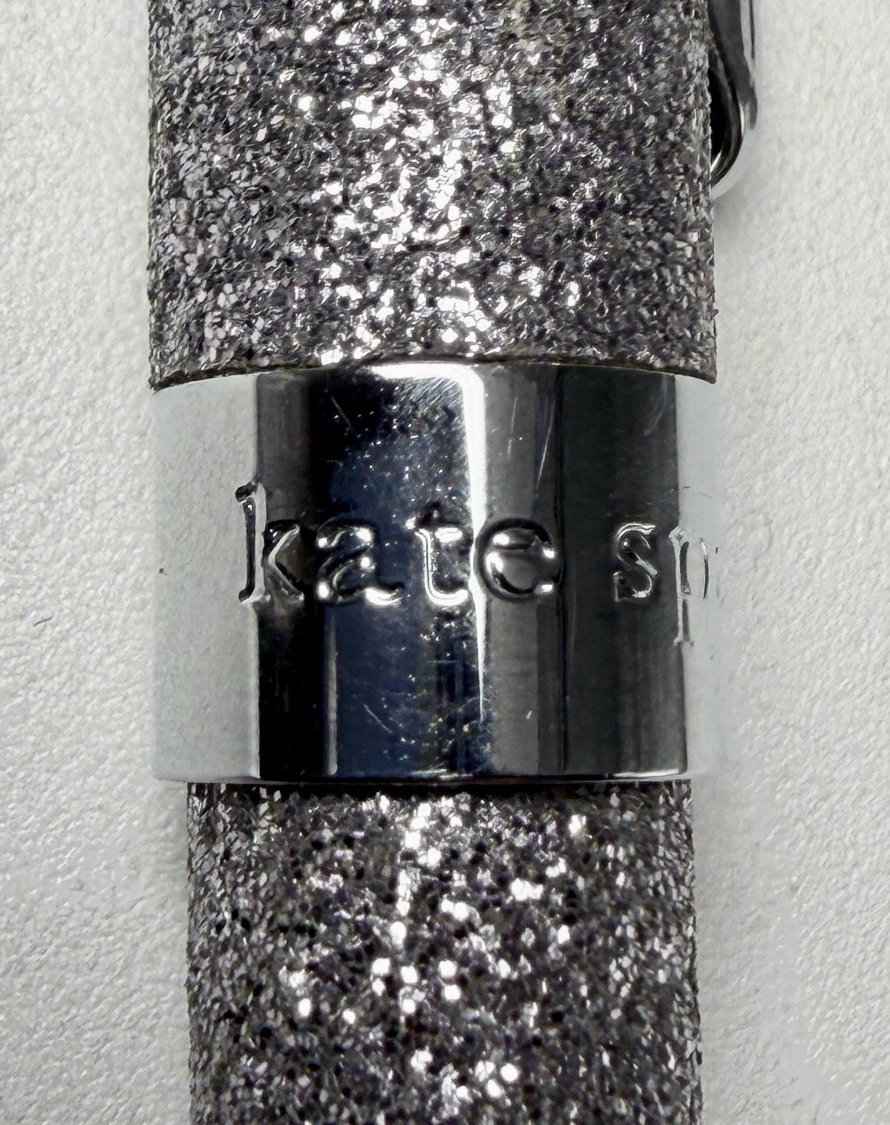Kate Spade Textured Silver Glitter Ballpoint Pen Black Ink Removable Cap