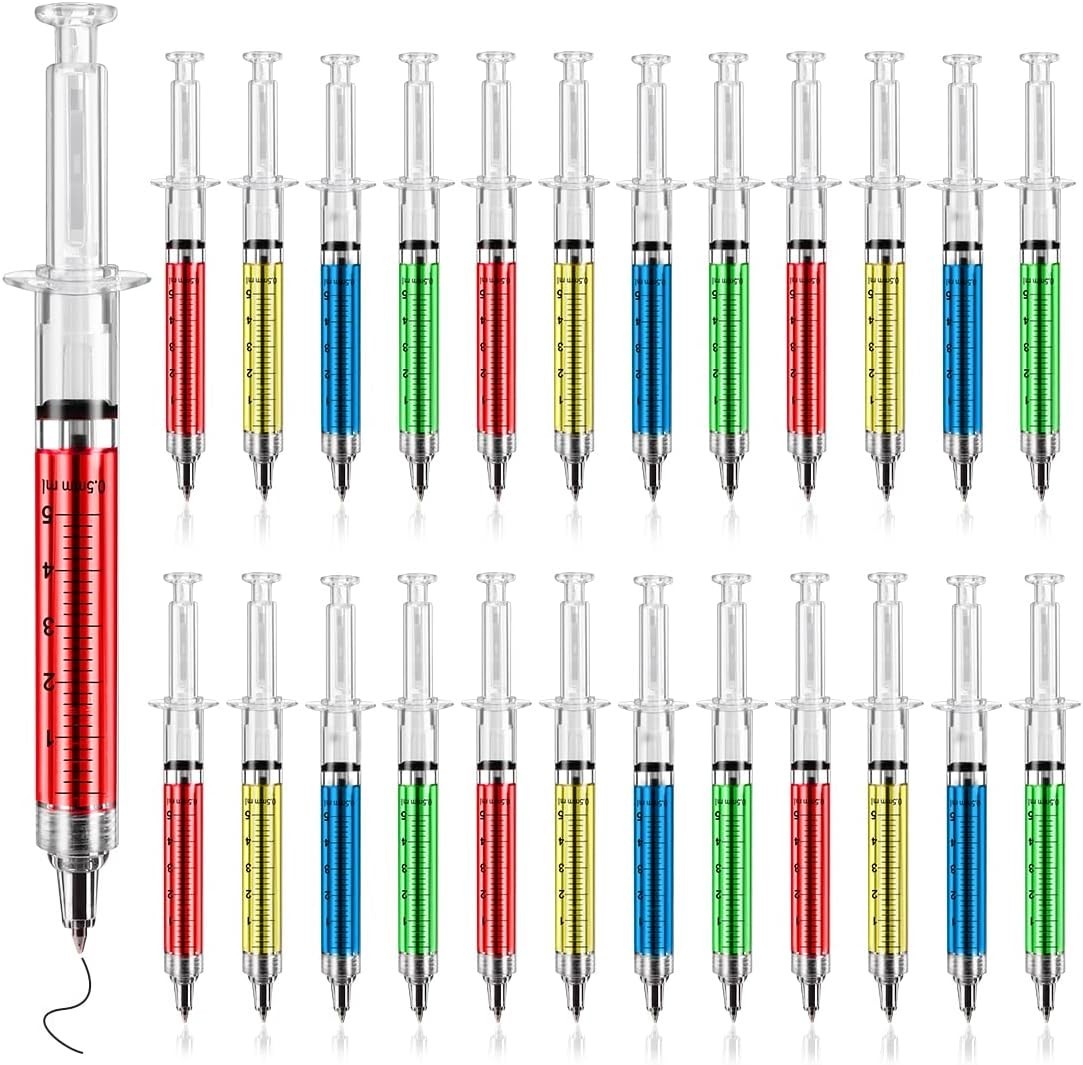Sunangel Syringe Pens Bulk – 24 Pack Multicolor Black Ink Novelty Pens for Nurse