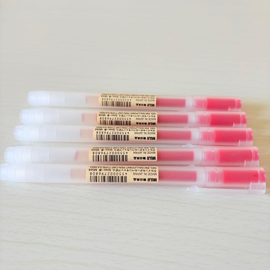 Muji gel ink ballpoint pen cap type 0.5mm red set of 5 #3309b7