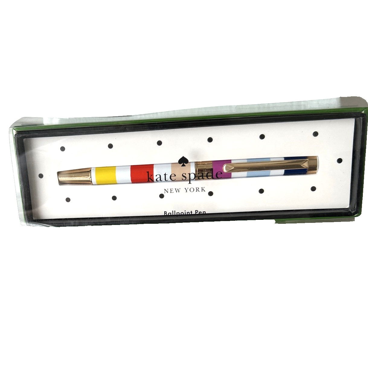 Kate Spade New York Candy Stripe Black Ink Ballpoint Pen Colorblock Snap Cap New