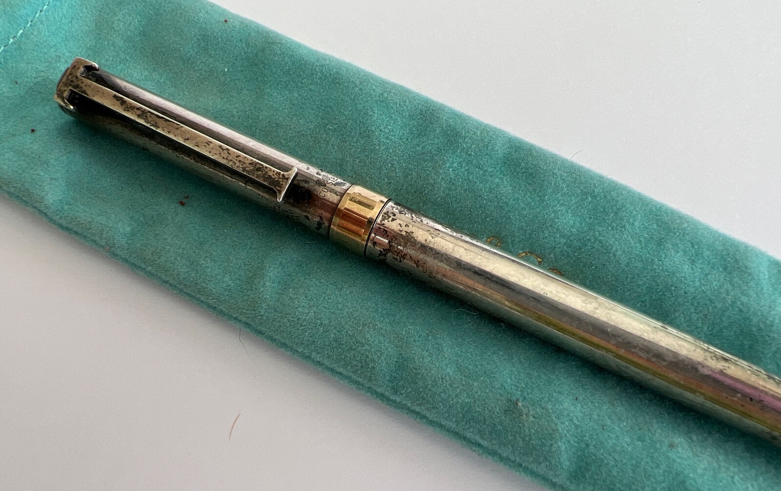 Vintage Tiffany & Co. «T» Clip 925 Sterling & 14K Gold Ink Pen Hallmarked (Z)