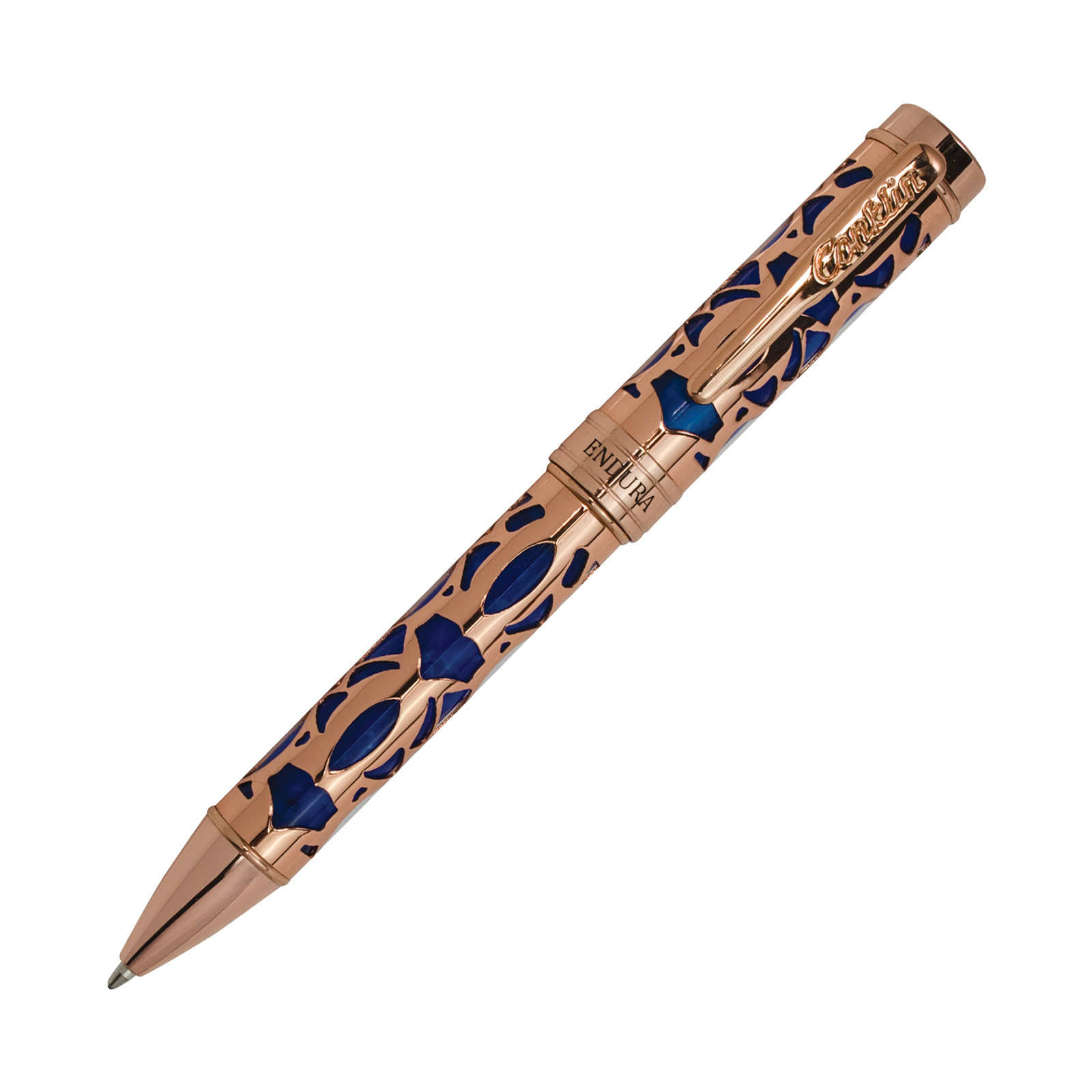 Conklin Endura Deco Crest Ballpoint Pen in Blue with Rosegold Trim – NEW
