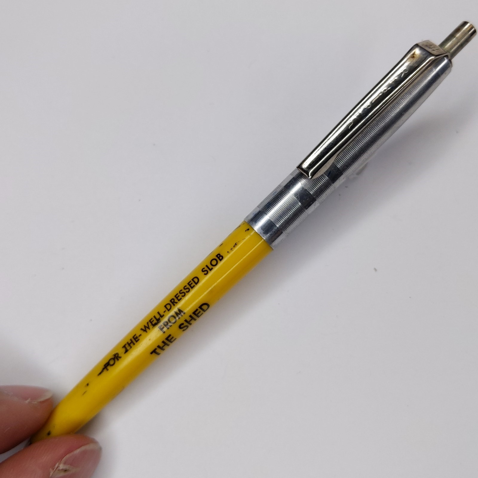 c1970s The Shed Advertising Pen Well-Dressed Slob Fashion Fun Humor Unknown G5