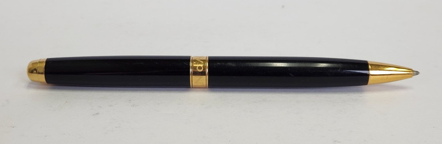 Caran d’Ache Leman Ballpoint Pen Gold-Plated Trim Ebony Black Twist Blue Ink
