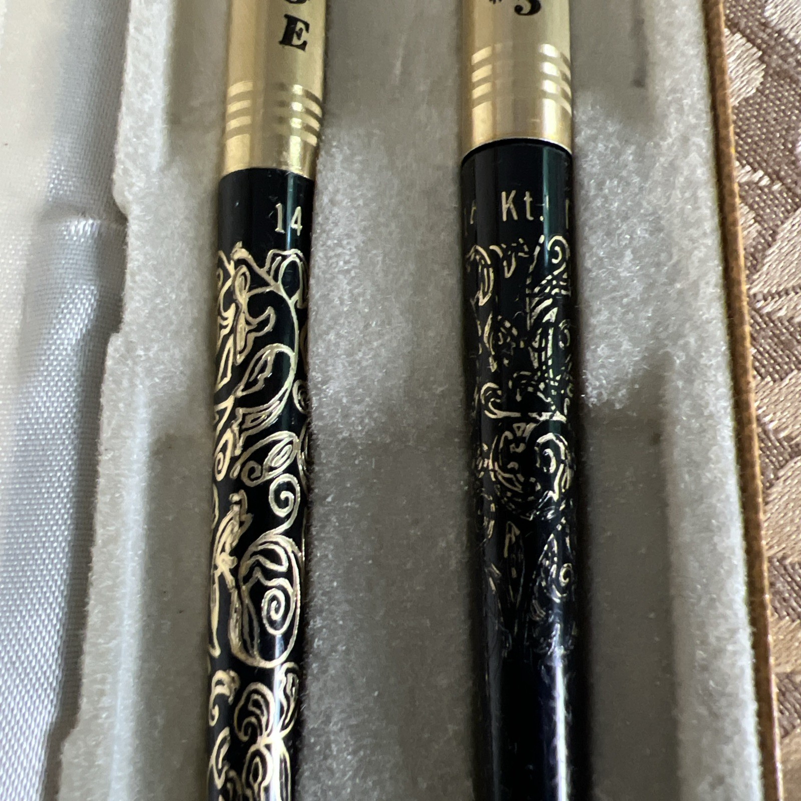 VTG «Arpece & Channel No.5» 14K Gold Filigree Pens Set Needs Ink Case