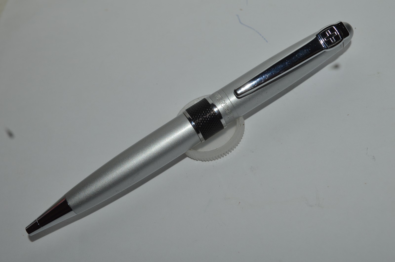 WENGER Ballpoint Pen Silver & Black Color Chrome Trim Twist Action 1990s
