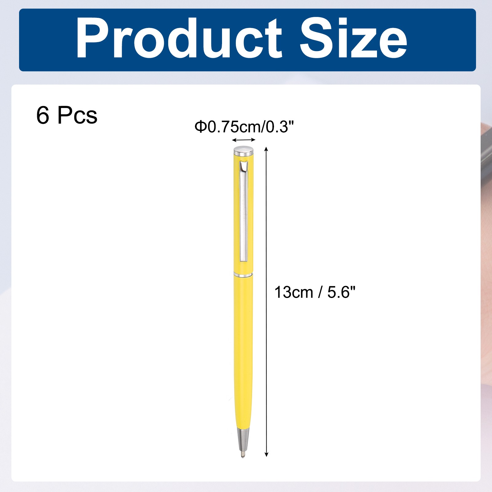 6 Pcs Slim Metallic Ballpoint Pen Black Ink 1mm Medium Point Pen Yellow