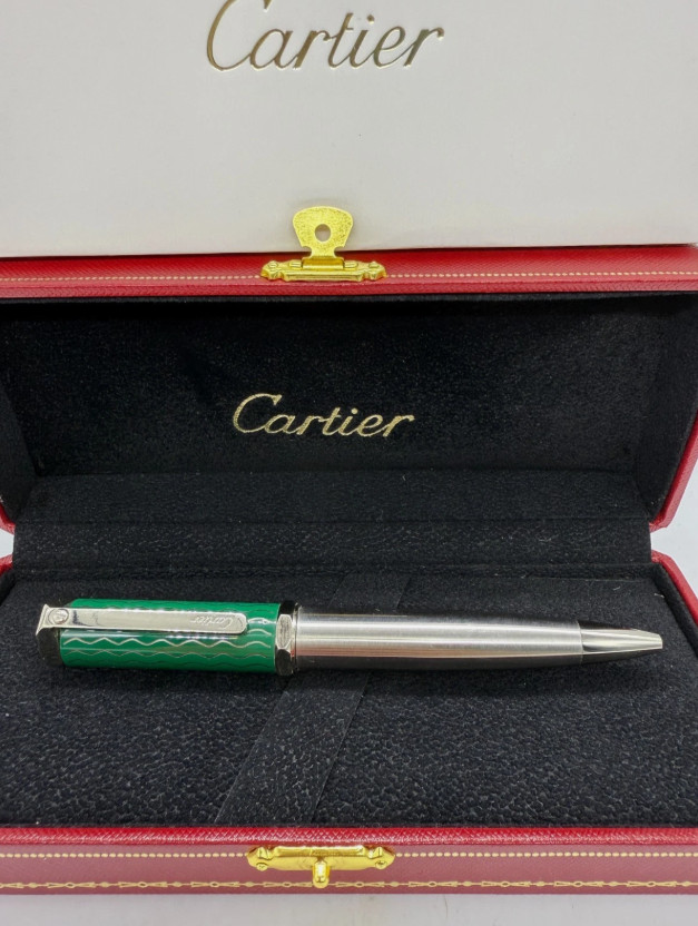 Cartier Santos Ballpoint Pen – Green Silver Limited Edition Luxury Gift Box New