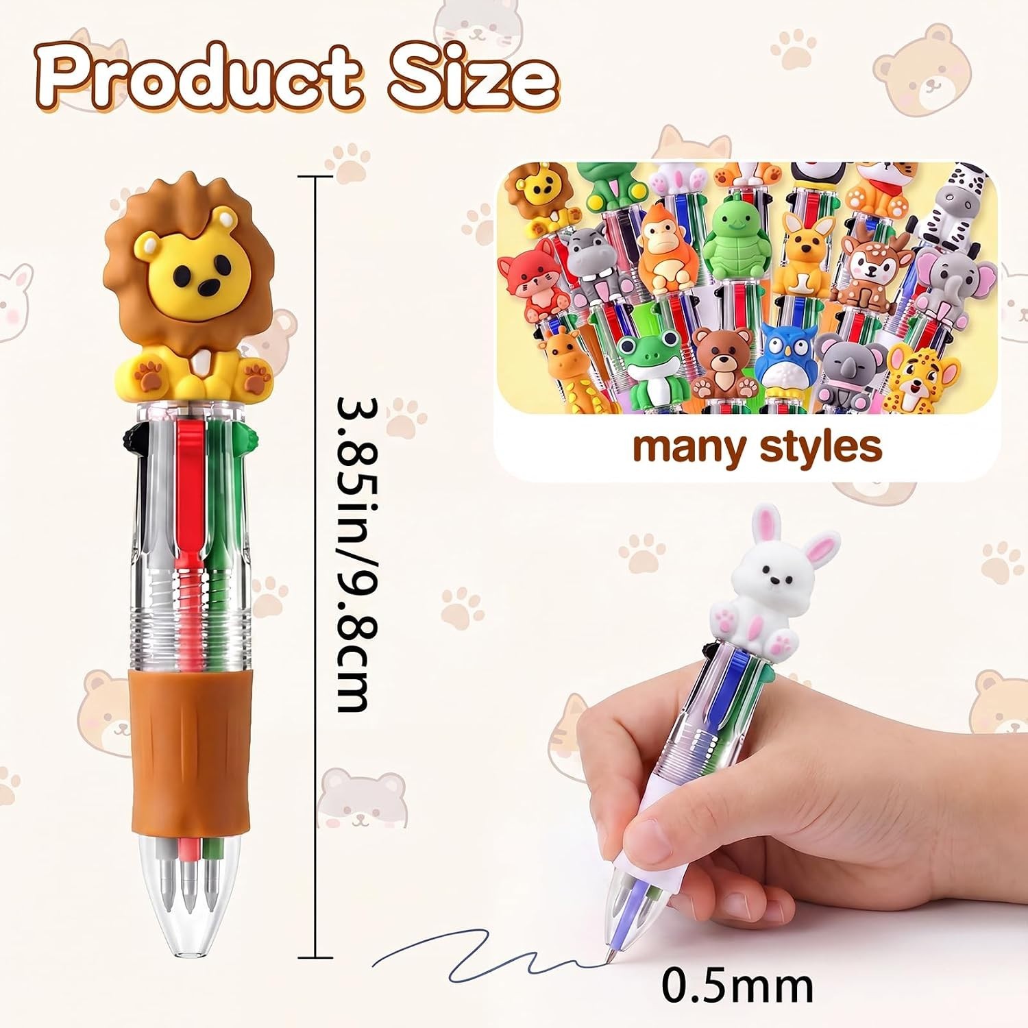 20Pcs Animal Multicolor Pens, 4-in-1 Bulk Cute Pens for Kids | Mini Ballpoint…
