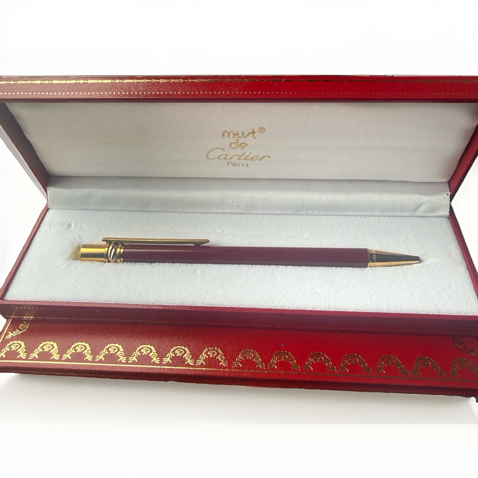 Vintage 1988 Cartier Must de Cartier Red Enamel Trinity Pen Complete Set RARE