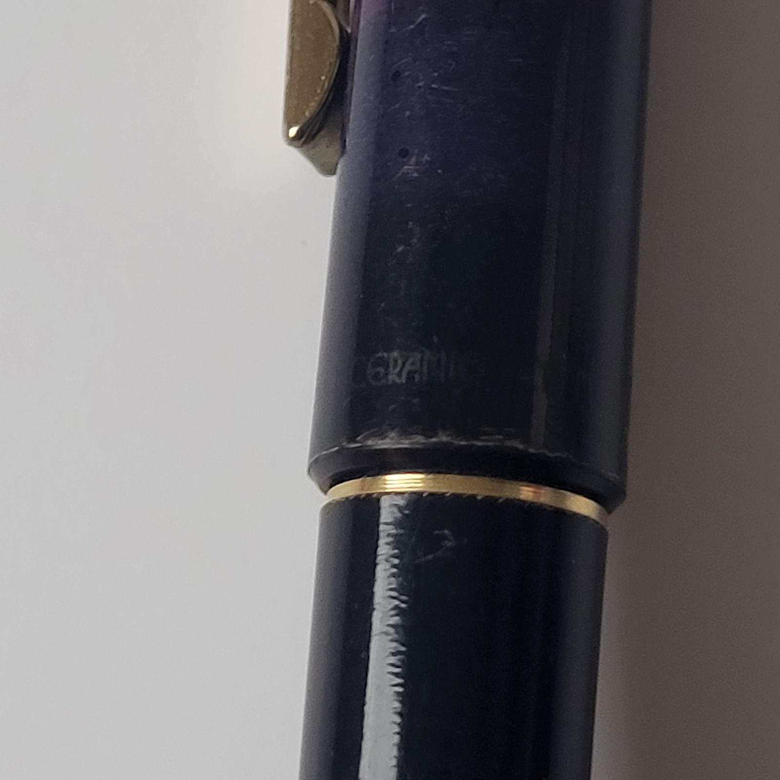 Vintage Micro Ceramic .5mm Ball Point Pen Purple Black Colors Gold Trim Montana