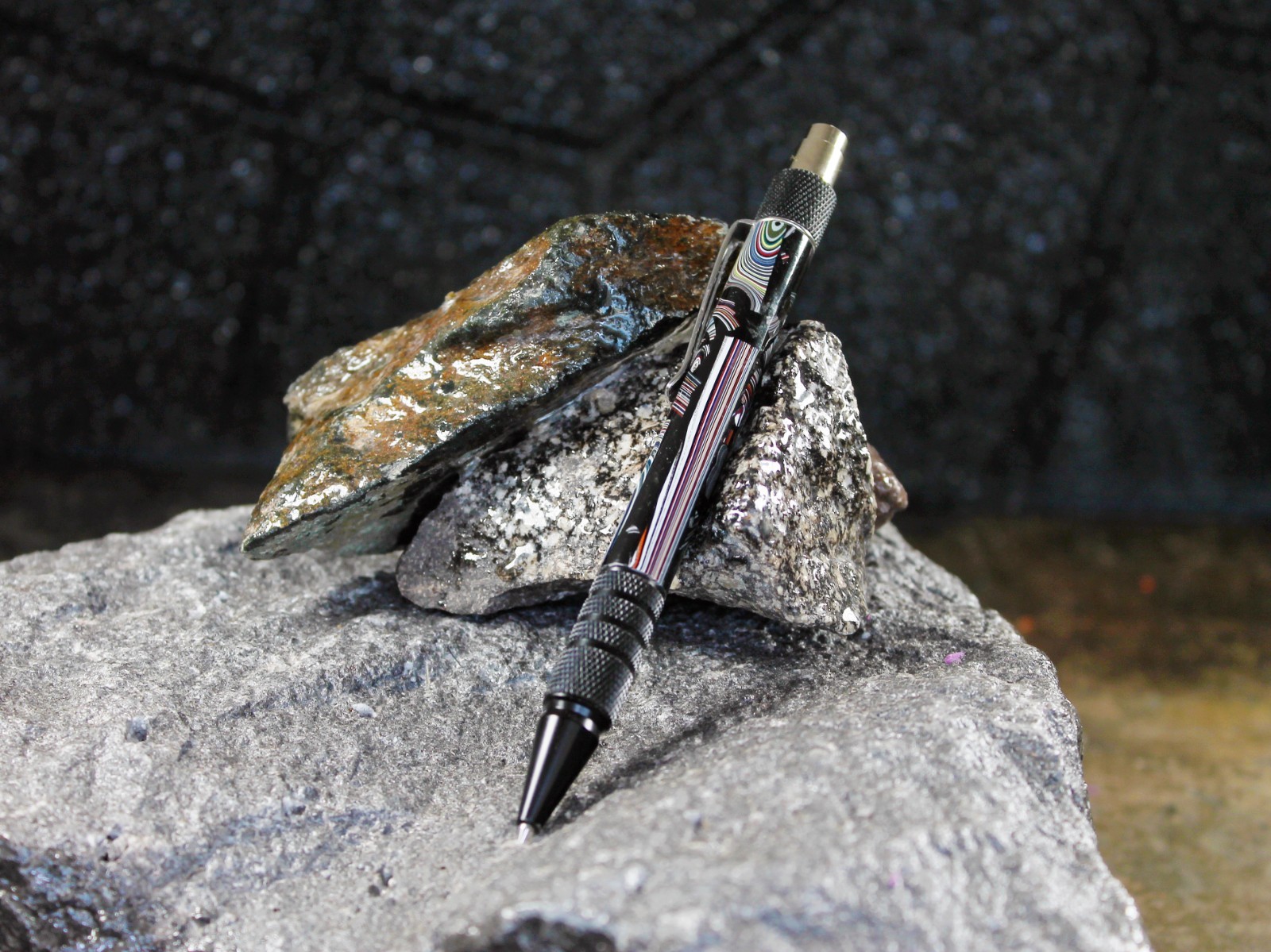 Fordite and Resin Pen – Grey/Black (P-075)