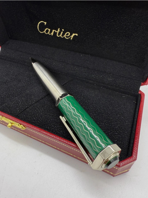 Cartier Santos Ballpoint Pen – Green Silver Limited Edition Luxury Gift Box New