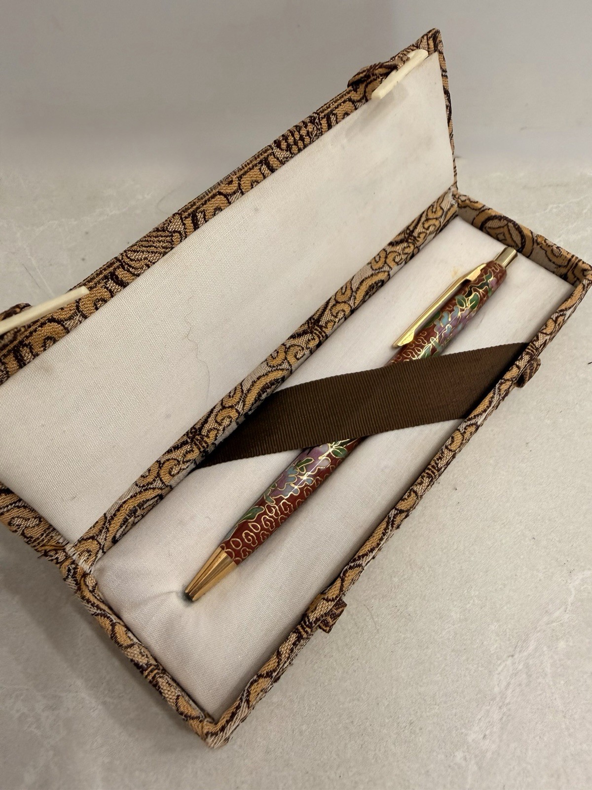 Vintage Asian Cloisonné Pen w/ Case Multicolor Enamel Needs Refill