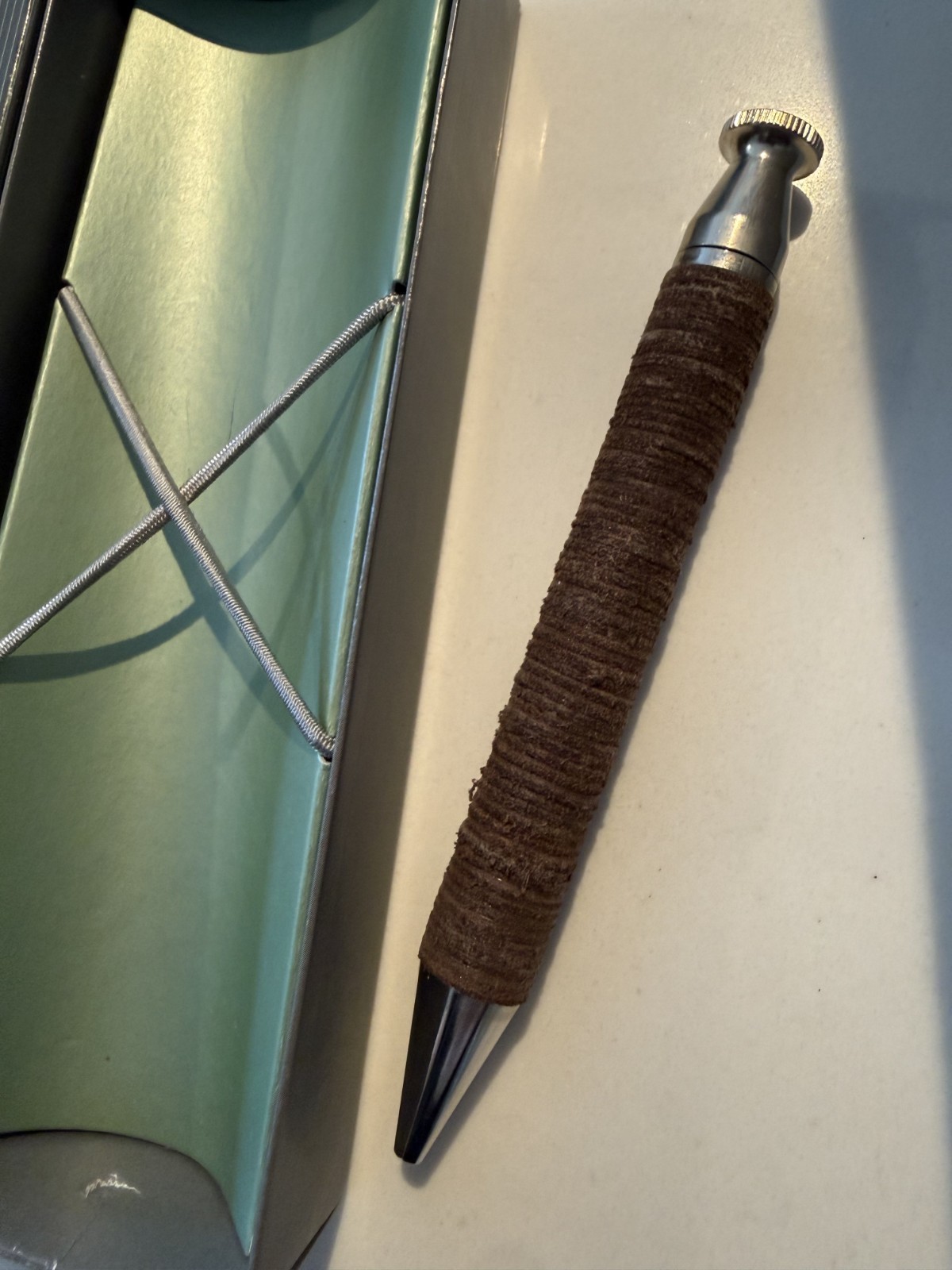 e+m Germany King Cuio Leather Ballpoint Pen Mocca Nickel Plated Gift Box NEW