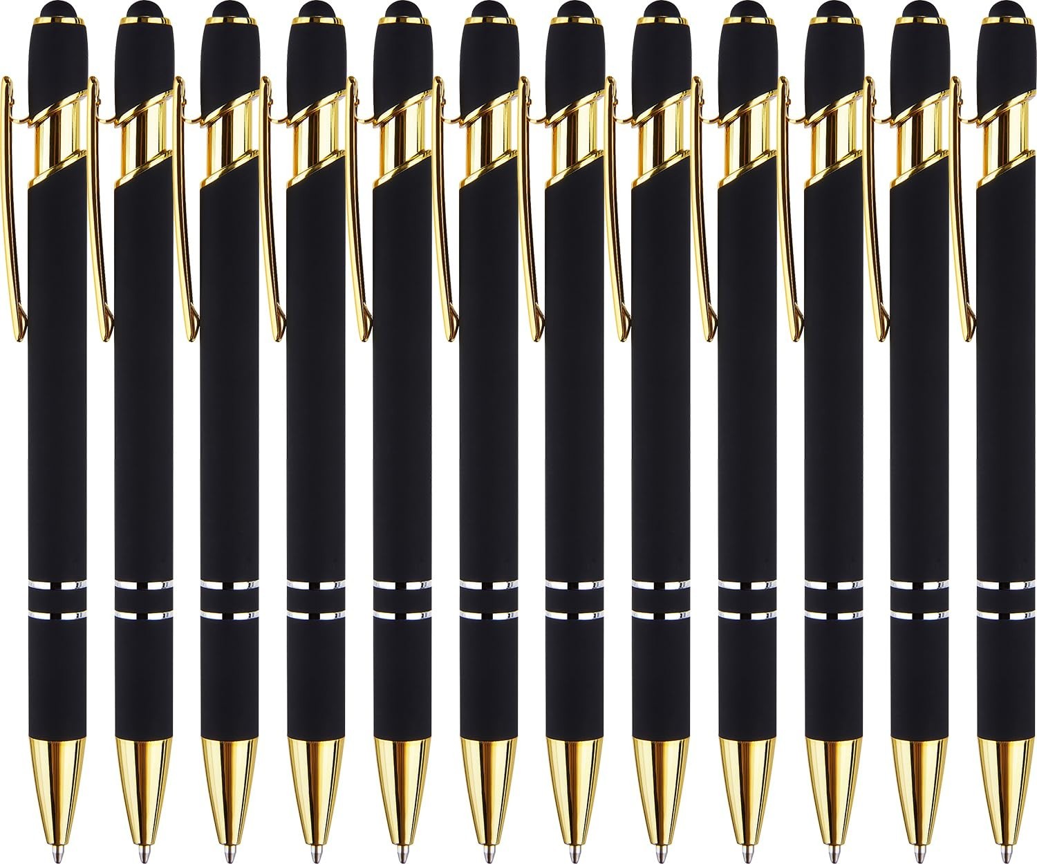 12 Pack Black Gold Ballpoint Pen with Stylus Tip 1.0 Mm Black Ink Smooth Writing
