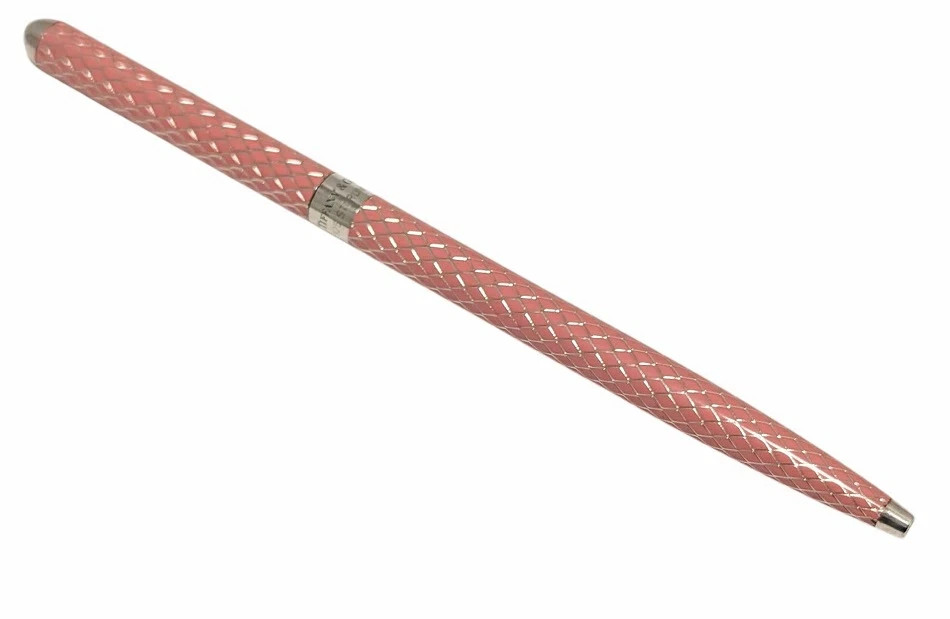 Tiffany & Co. Sterling Silver pink Diamond Textured Ballpoint Pen w/ Purse