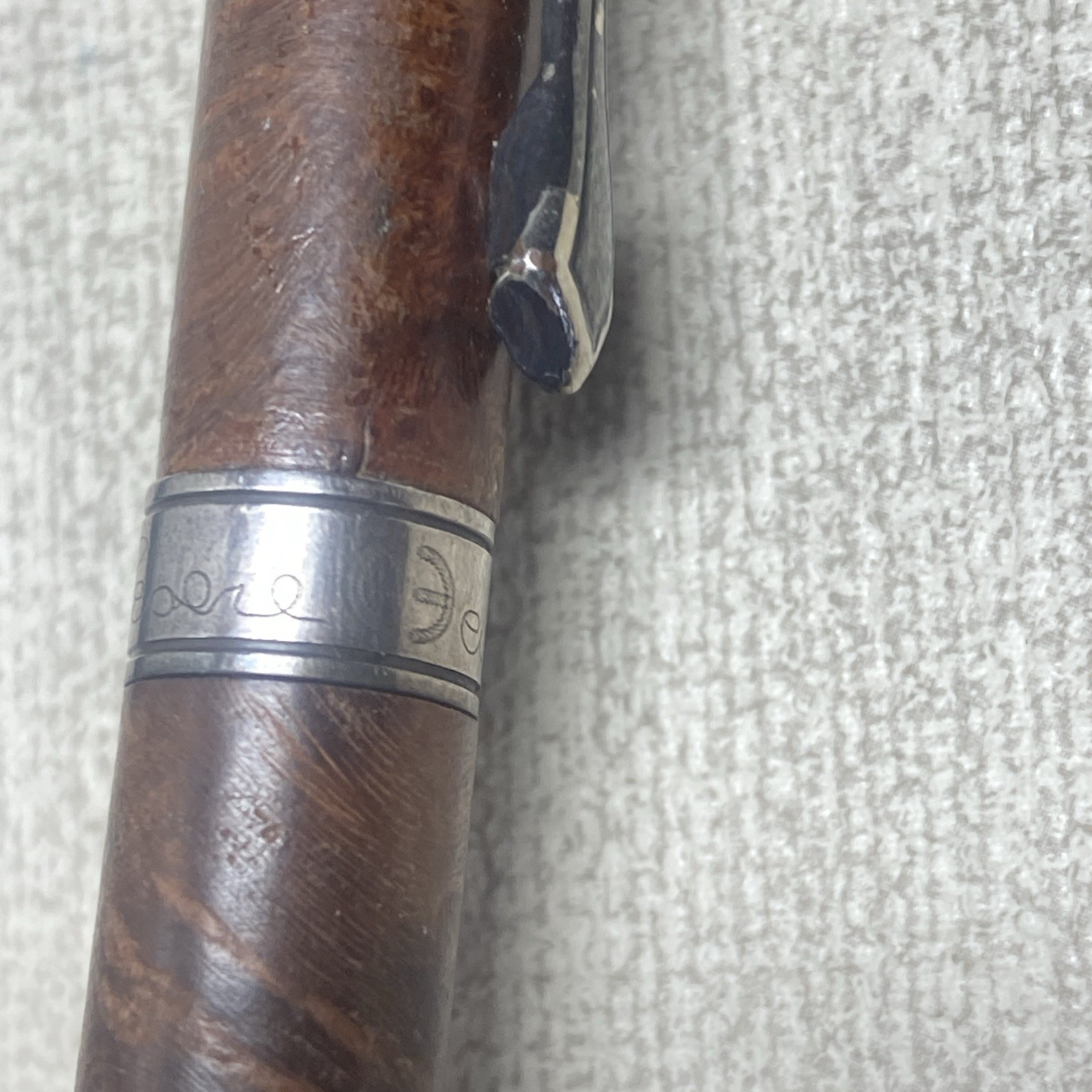 Cesare Emiliano Silver 925 Ballpoint Pen Signed Engraved Briar Wood- Rare Find