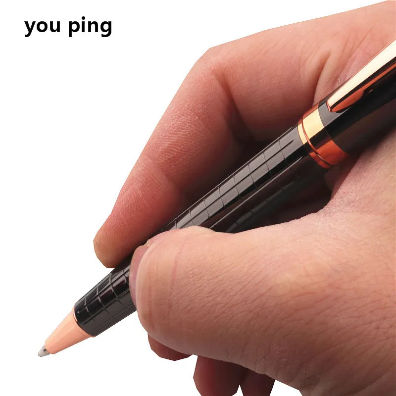 You Ping 856 Metal Ballpoint Pen – Gunmetal with Rose Gold Trim, 0.5mm Blue Ink