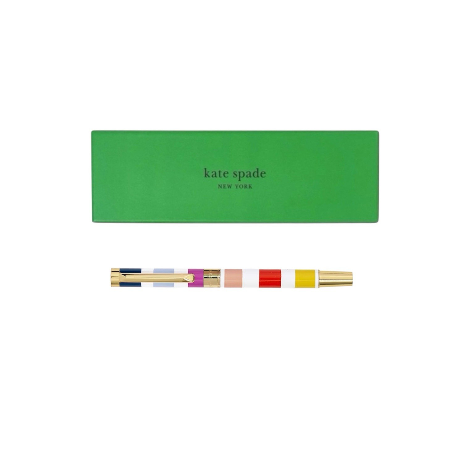 Kate Spade New York Black Ink Ballpoint Pen Reusable Gift Box, Candy Stripe