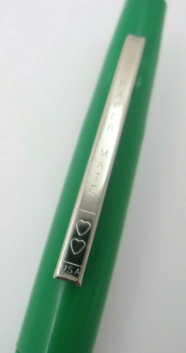 Vintage Paper Mate Double Heart Green Pen (Works) Made in USA