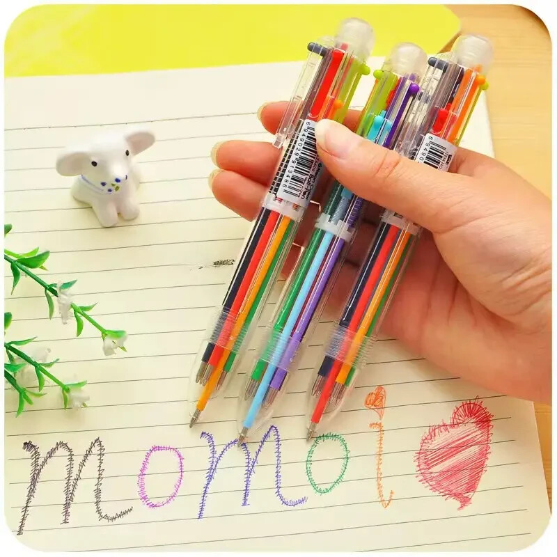 5X Ballpoint Pen Multi-color 6 in 1 Party Favors Teacher School Kids Office A4
