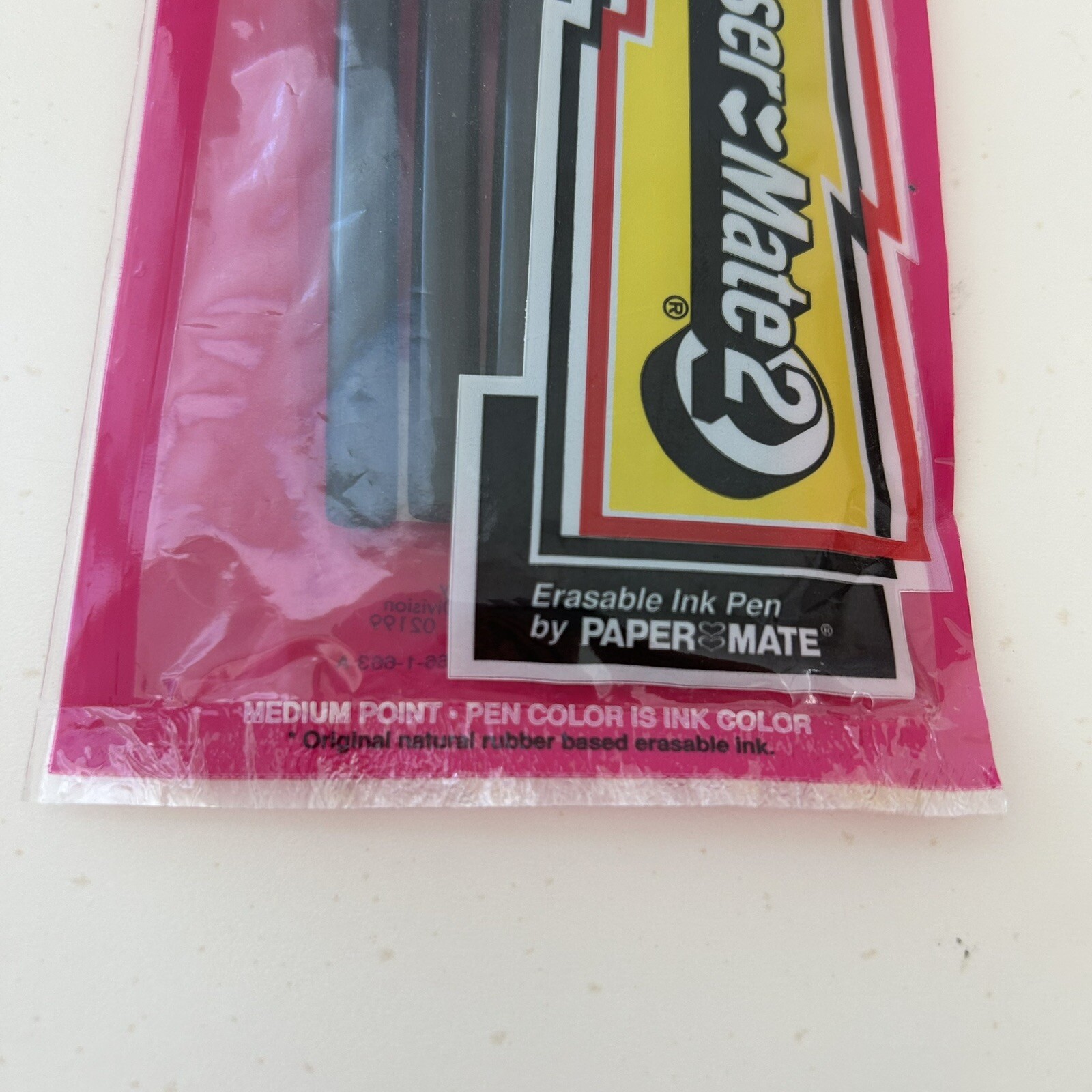 Paper Mate Pens Eraser 2 Gillette Black Ink Med Point 6 Pack Sealed 90s Vtg NOS