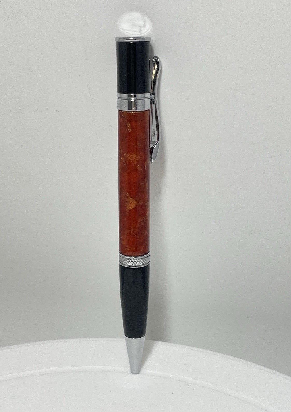Monteverde USA Ballpoint Pen – Orange Marbled Resin – Needs Refill – Chrome